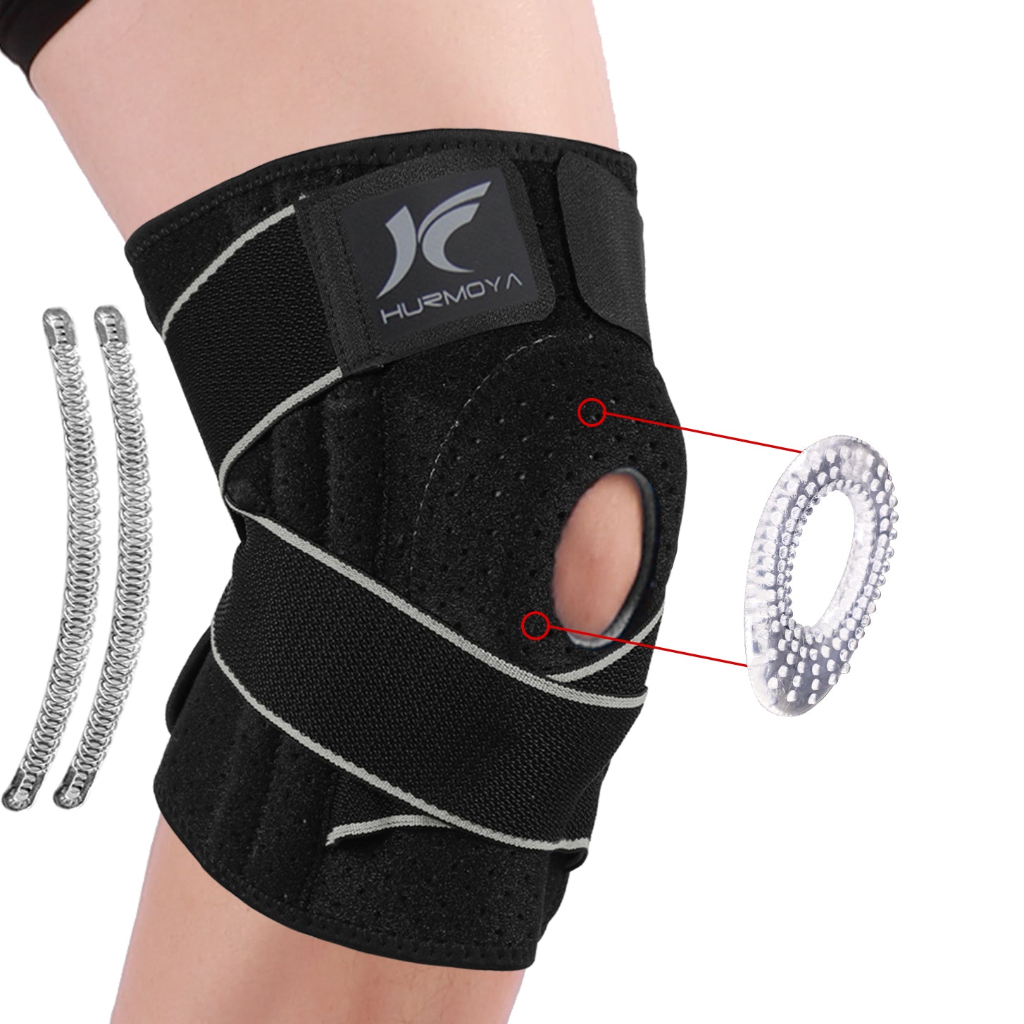 Knee Brace Compression Knee Sleeve - HOMPO Non-Slip Adjustable Knee Brace  Wraps with Pressure Strap Best Support,Suit for Running, Cycling, Tennis